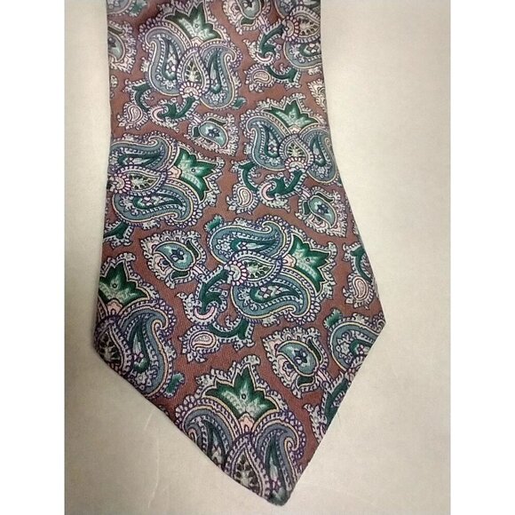 Envoy Vintage Green Maroon Paisley Geometric Tie 100% Silk Made In USA 56x3 - Picture 2 of 6